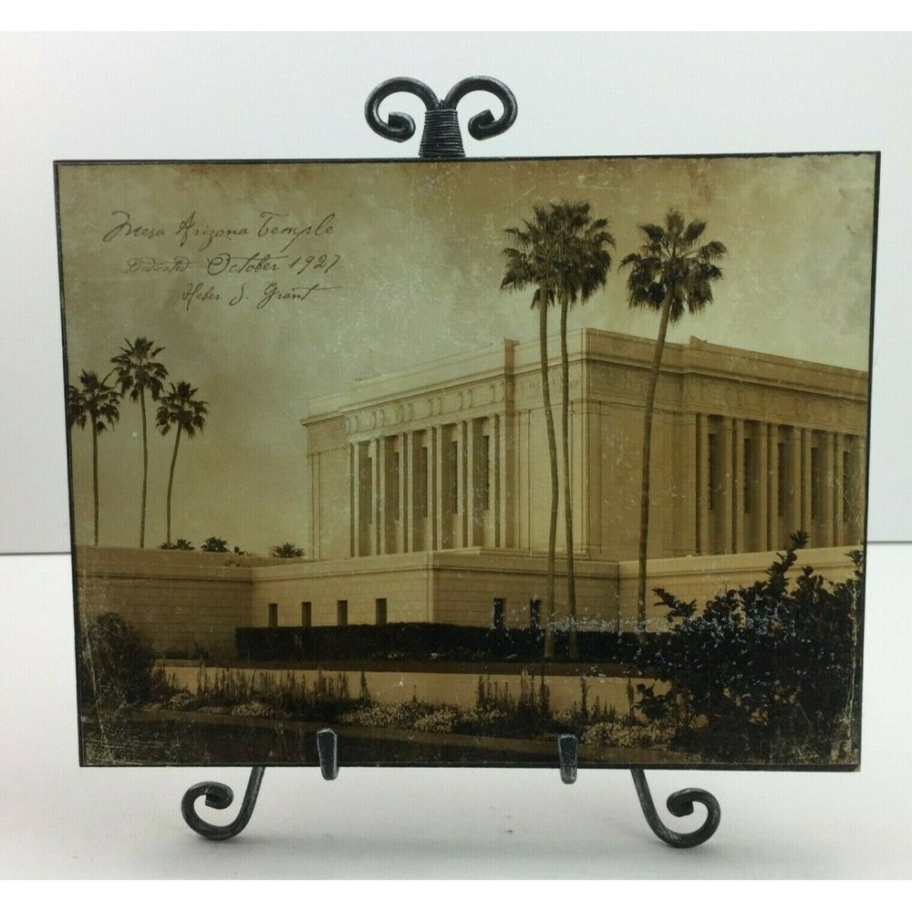 LDS Church Mesa Arizona Temple Picture Easel Heber J Grant Oct 1927 10x13 Decor